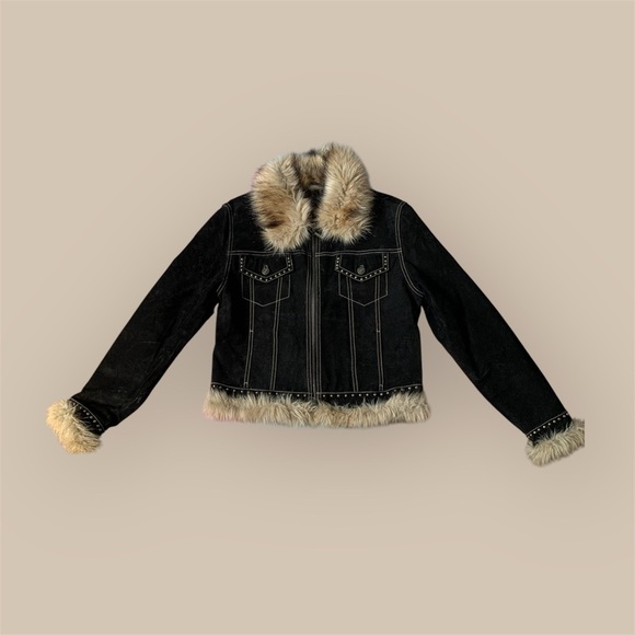 Giacca Black Jacket with Cream Faux Fur Trim - Picture 1 of 9